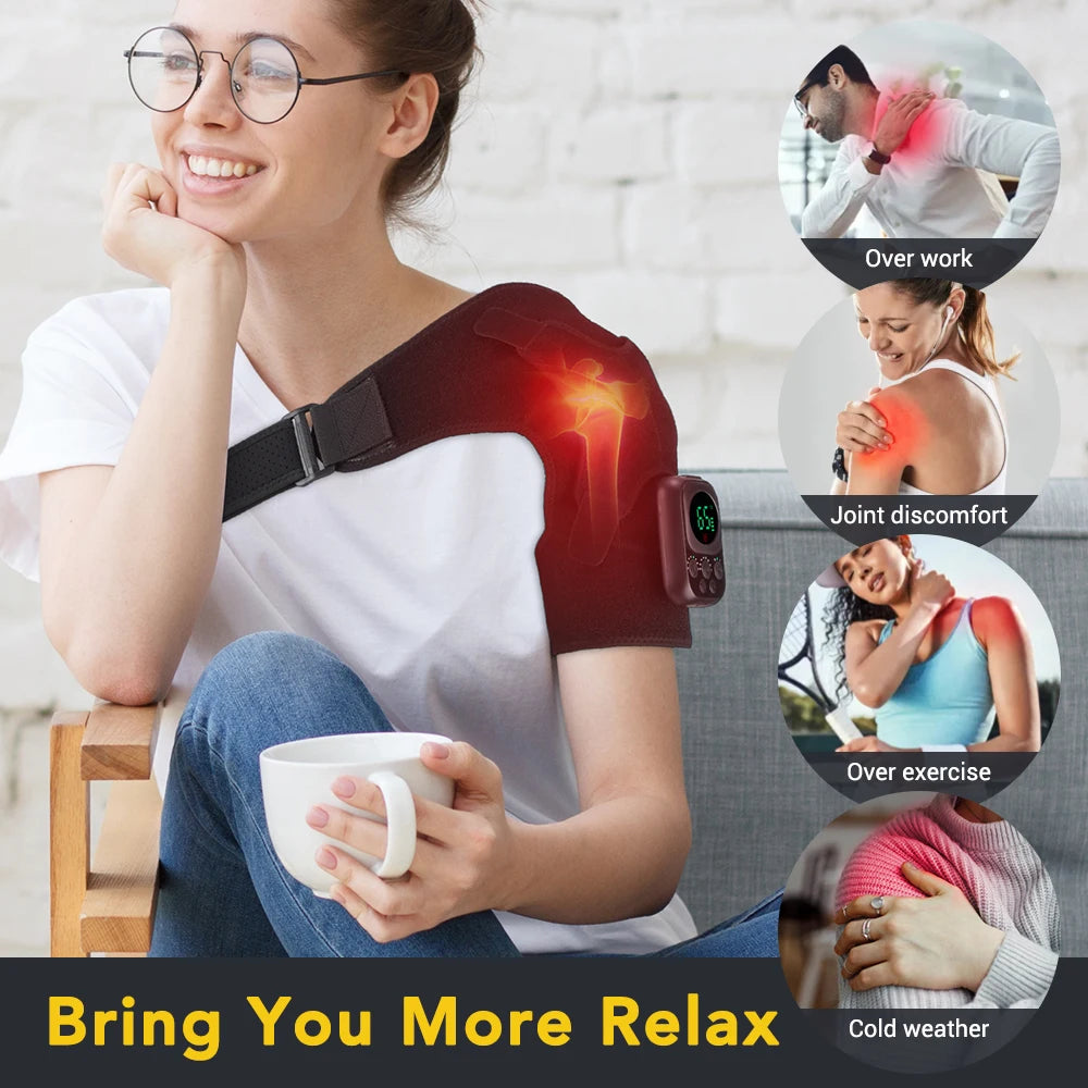 Electric Heating Shoulder Knee Massager Brace Joint Vibration Arthritis Pain Support Belt LED Detachable Controller With APP Use