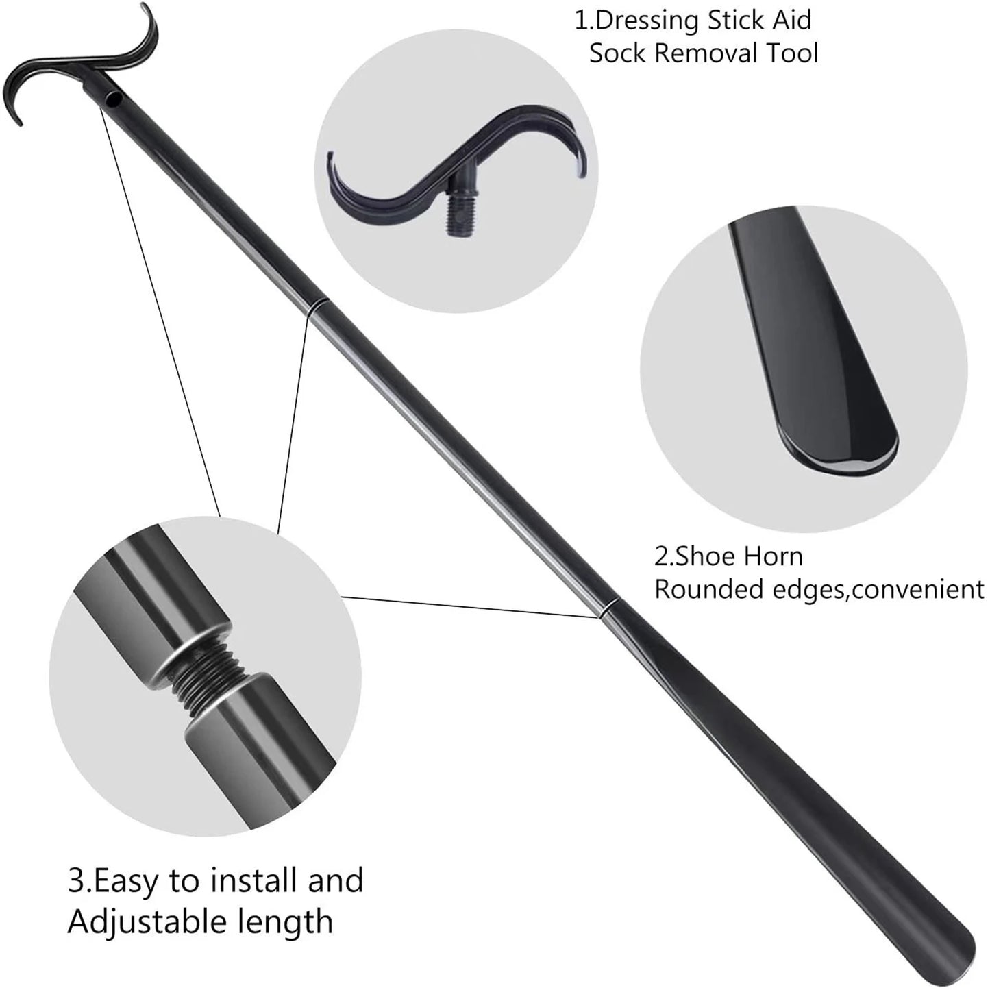 Dressing Stick Aid Adjustable Extended Shoehorn for Socks Shoes Back Problem Shoes Socks Dressing Aids with Shoehorn Assisted