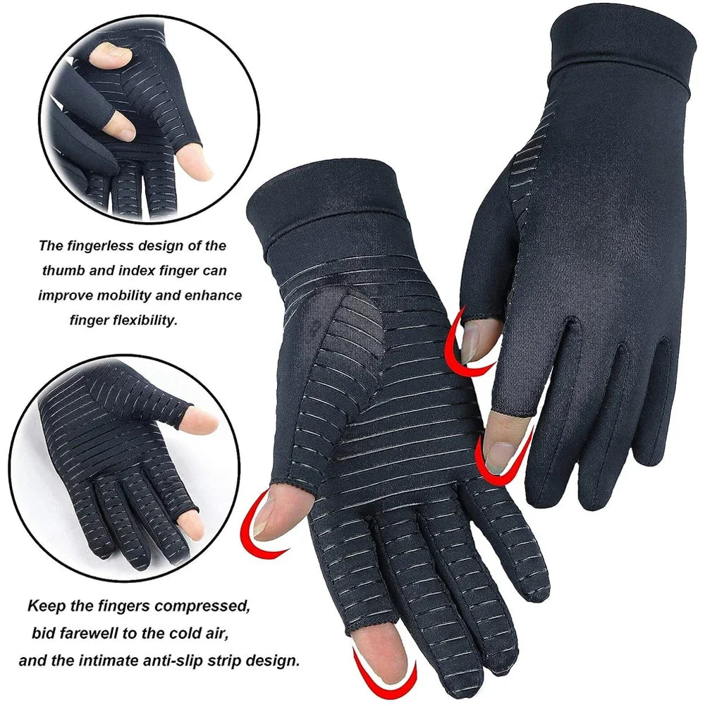 1Pair Copper Arthritis Gloves for Hand Pain Relief, Rheumatoid Osteoarthritis, Swelling, Carpal Tunnel, Compression Gloves