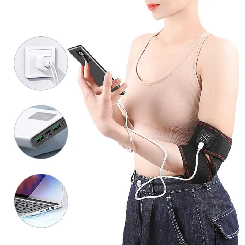 Elbow Heating Pad Wrap Portable Moist Heat Elbow Sleeve Heated Brace USB Fast Heating Electric 3 Heat Levels Pad For Tennis