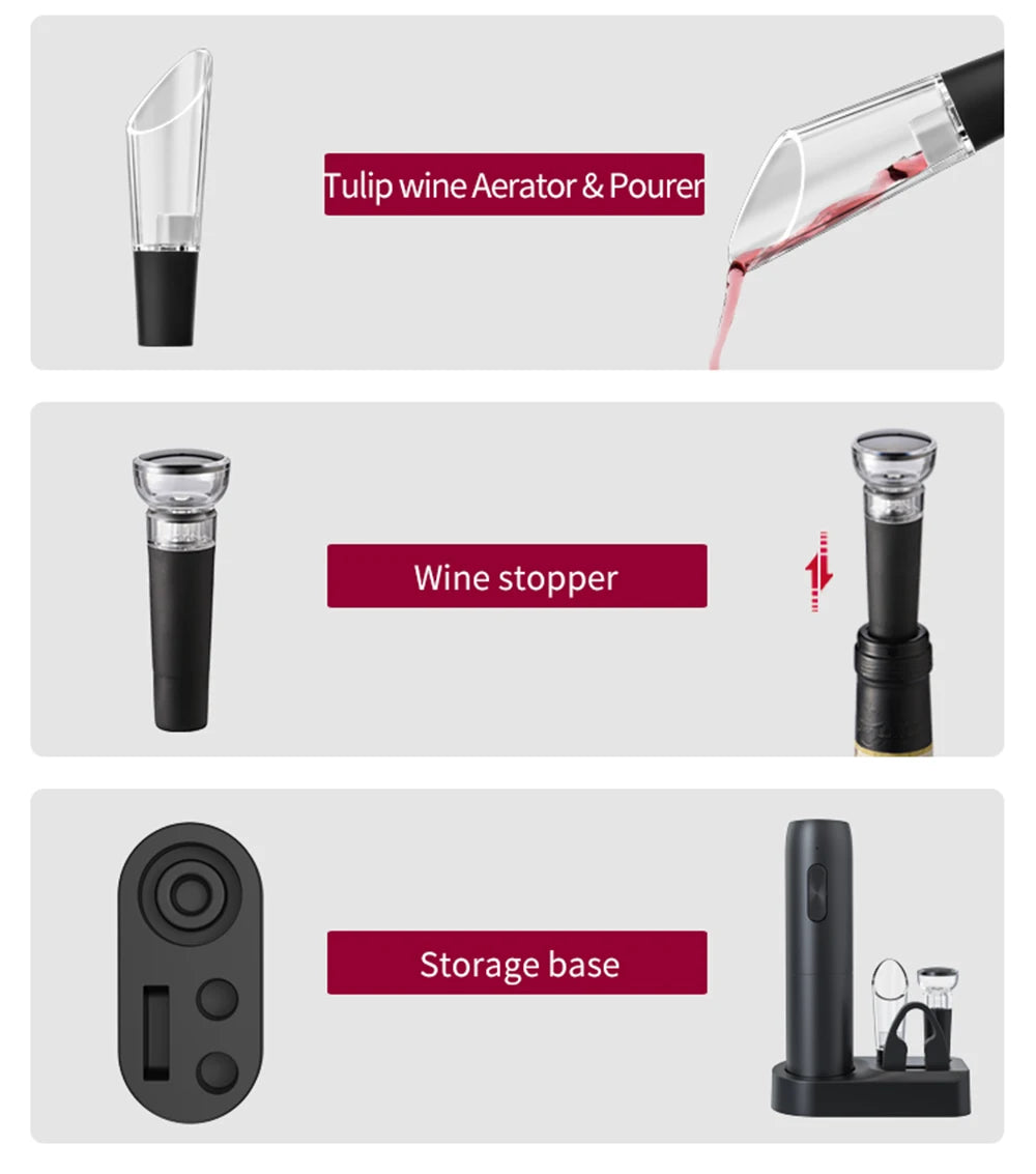 Electric Wine Bottle Opener Automatic Red Wine Corkscrew Rechargeable Wine Opener with Charging Base Tools Kitchen Accessories