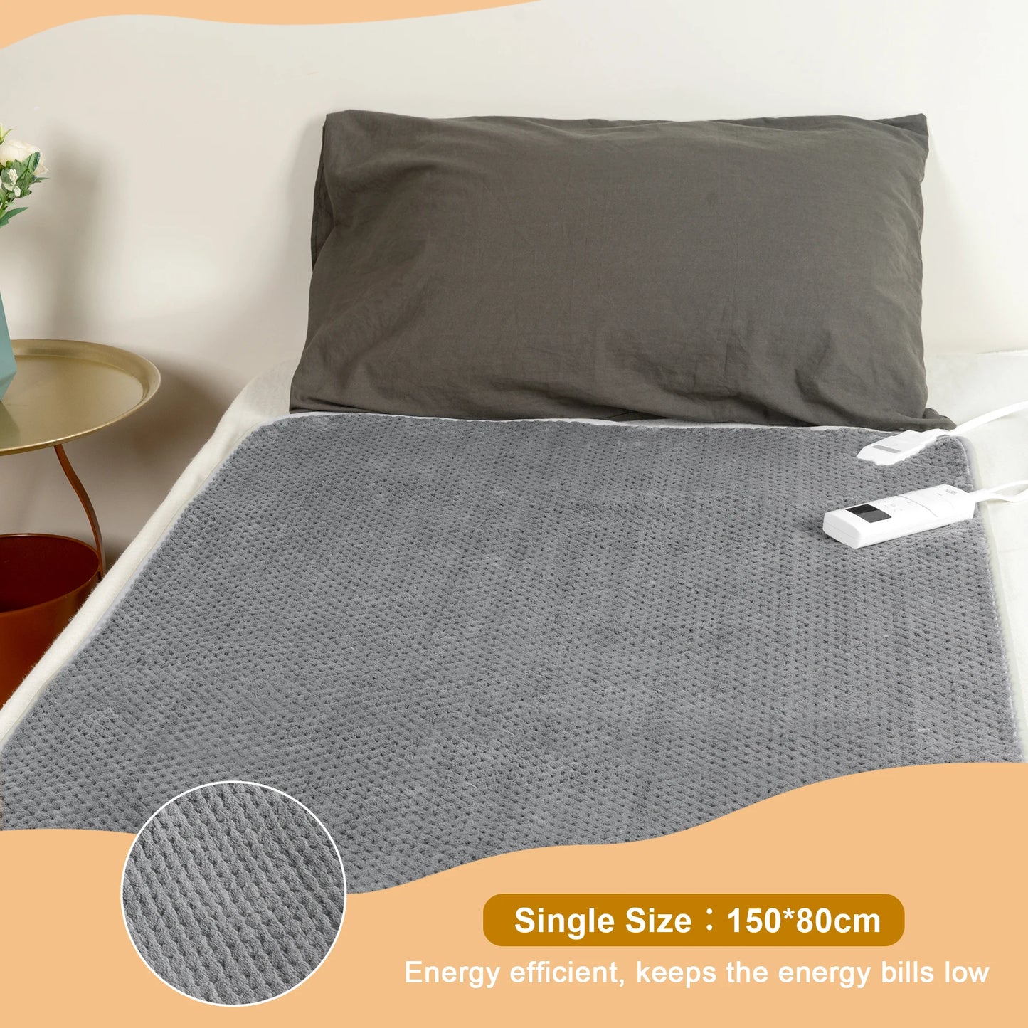 TOPS Electric Blanket Heated Underblanket 150x80cm & 160x140cm, 18-48℃ Heat Settings, 3 Levels of Auto-off Timer, Warm Flannel