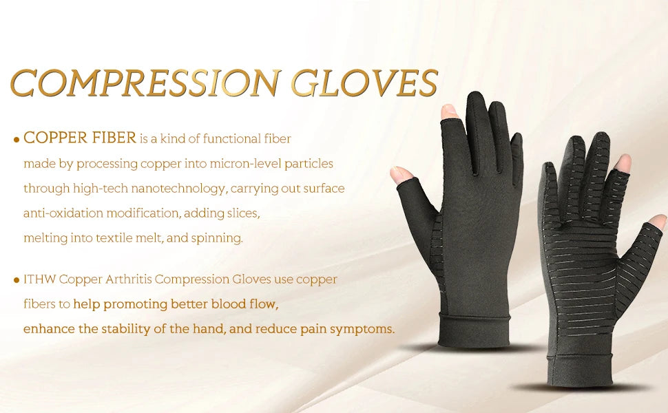 1Pair Copper Arthritis Gloves for Hand Pain Relief, Rheumatoid Osteoarthritis, Swelling, Carpal Tunnel, Compression Gloves