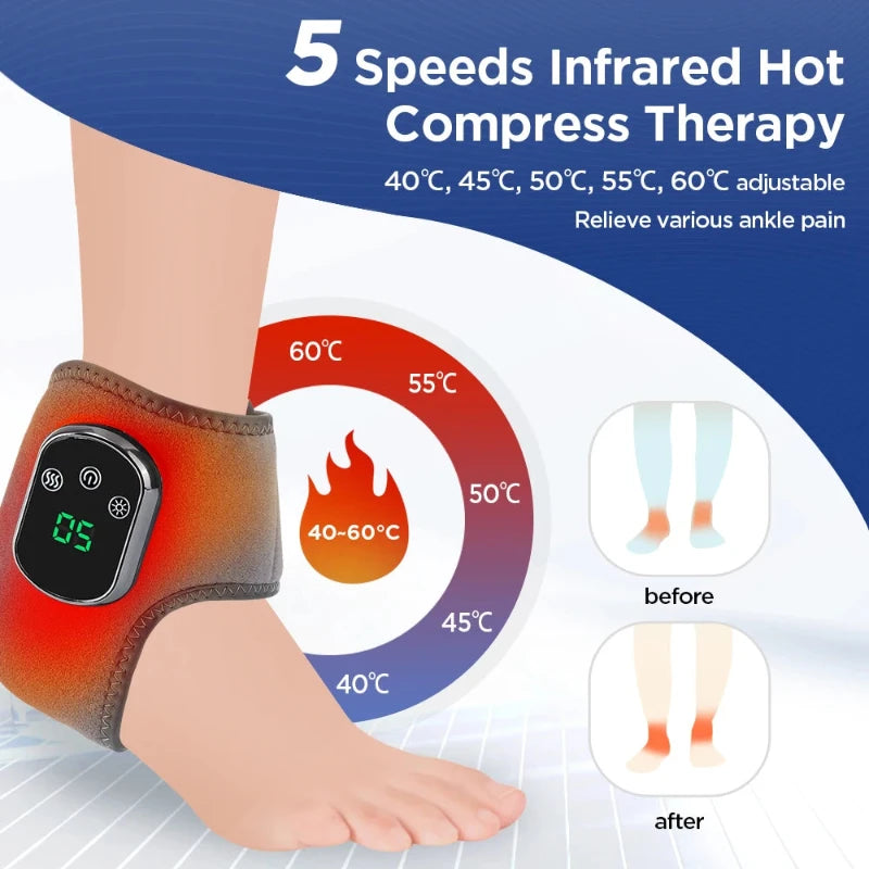 1/2PCS Electric Ankle Massager Vibration Infrared Hot Compress Therapy Foot Massager Support Brace For Joint Sprain Pain Relief