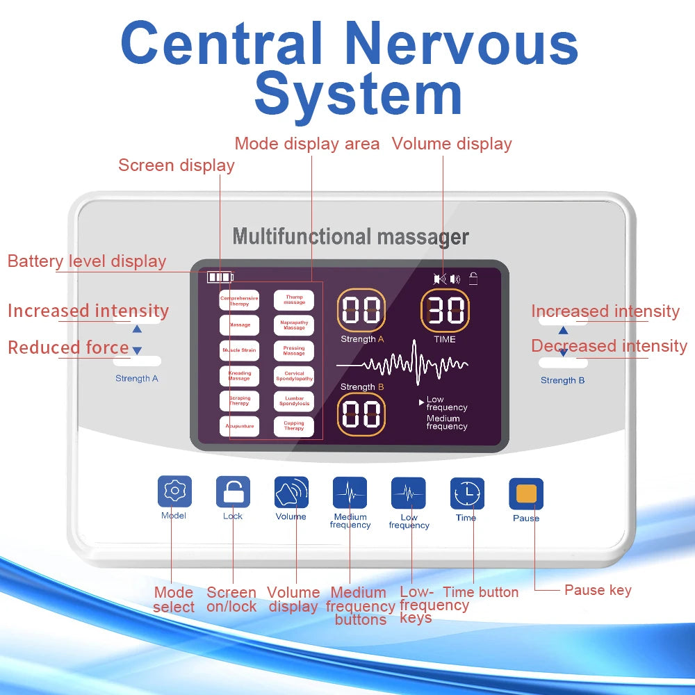 12 Modes Low Frequency Therapy Device TENS Machine EMS Muscle Stimulator Electronic Pulse Massager Myostimulation Apparatus