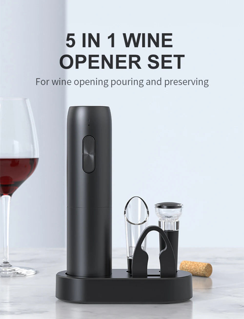 Electric Wine Bottle Opener Automatic Red Wine Corkscrew Rechargeable Wine Opener with Charging Base Tools Kitchen Accessories